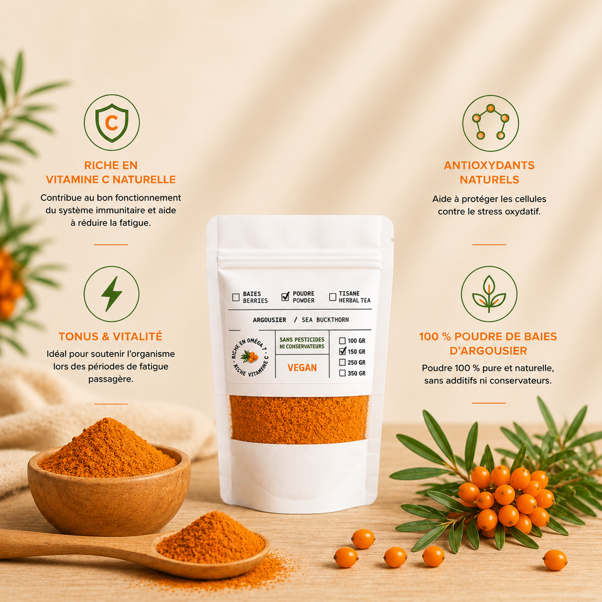 Poudre d'argousier Pure - 150 g